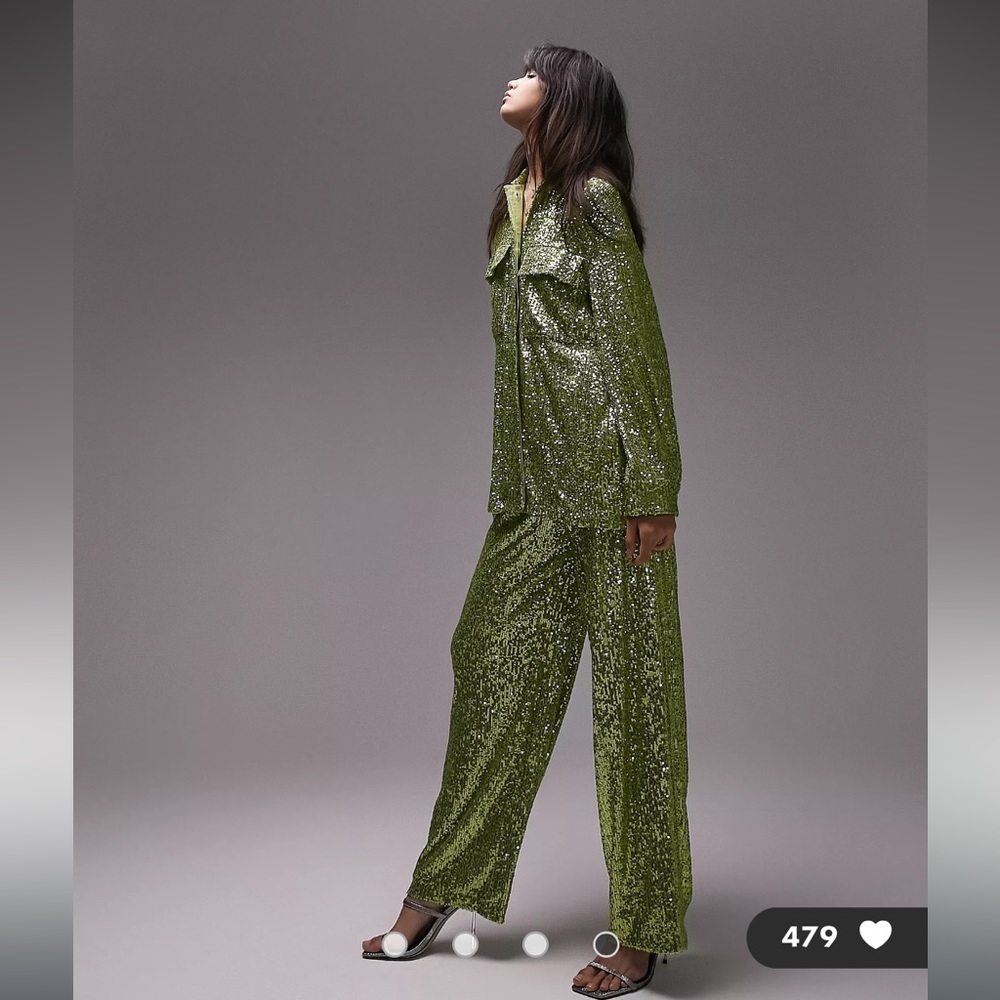 Topshop Mini Sequin Slouch Pants In Kiwi